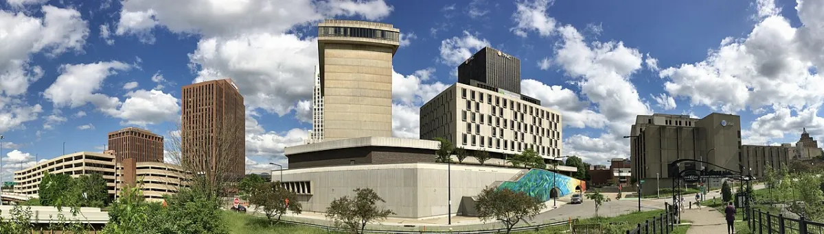 Downtown Akron Ohio skyline panorama