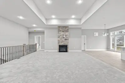 Living room fireplace view - custom home in Tallmadge Ohio